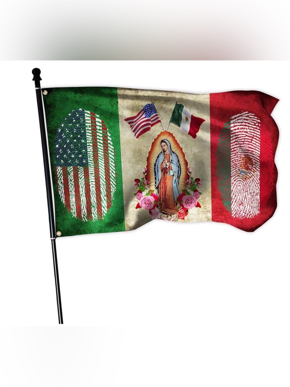 Mexico Virgin Mary Decorative Flag - Green White Red 3x5